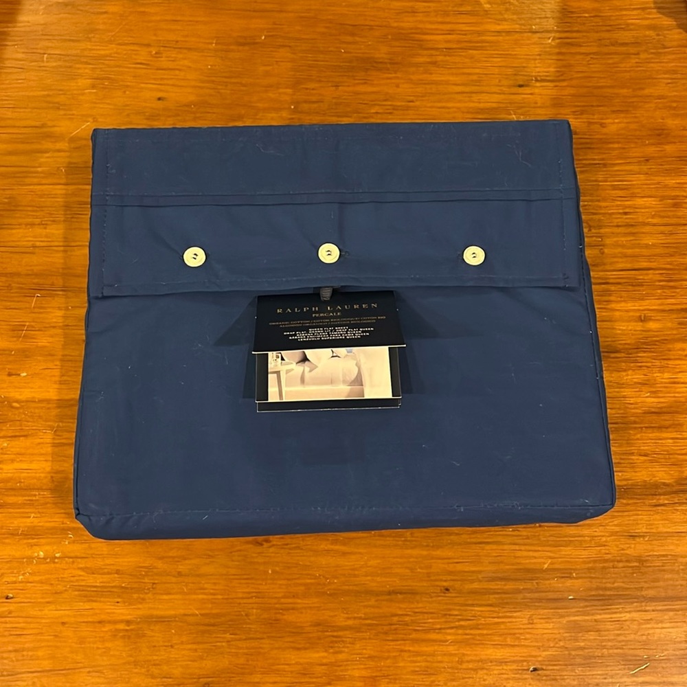 Ralph Lauren Percale Queen Flat Sheet Organic Cotton 464 Thread Count Navy